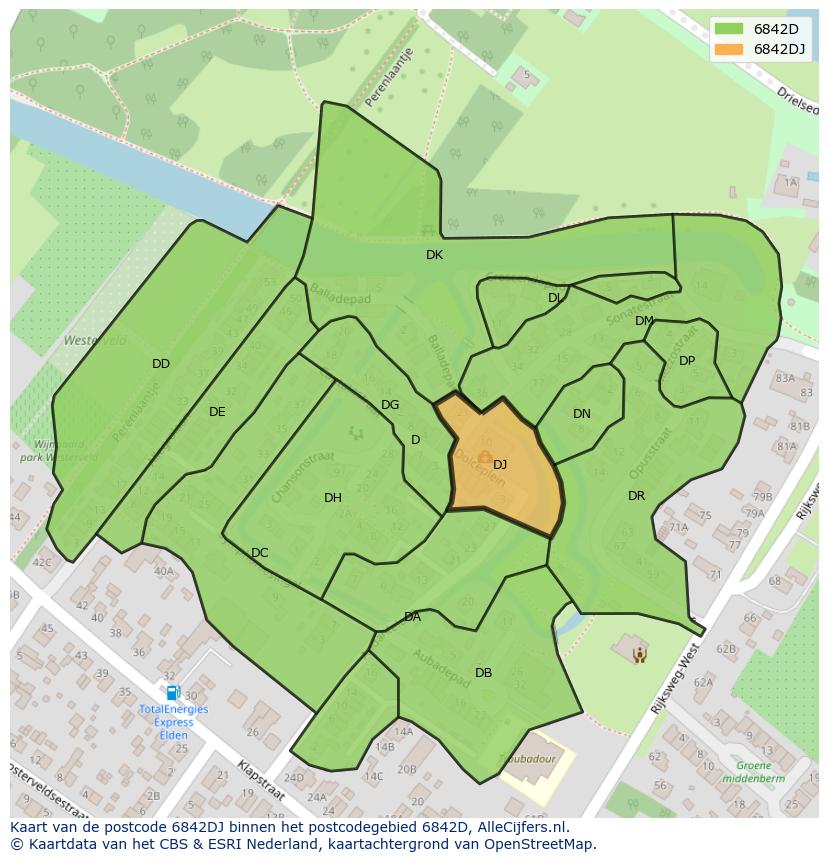 Afbeelding van het postcodegebied 6842 DJ op de kaart.