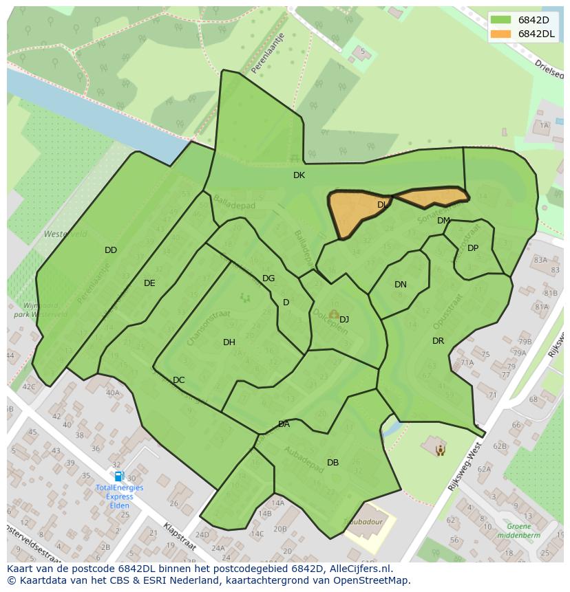 Afbeelding van het postcodegebied 6842 DL op de kaart.