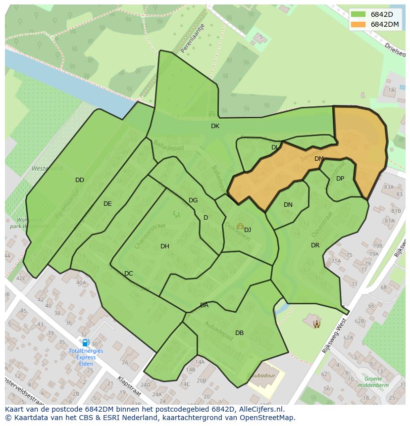 Afbeelding van het postcodegebied 6842 DM op de kaart.