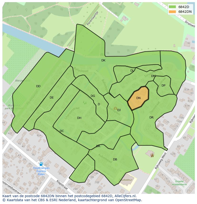 Afbeelding van het postcodegebied 6842 DN op de kaart.
