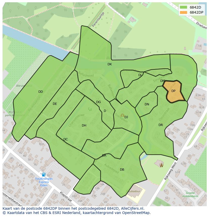 Afbeelding van het postcodegebied 6842 DP op de kaart.