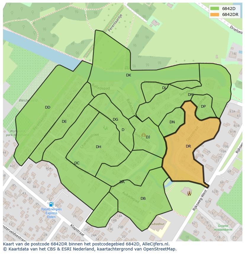 Afbeelding van het postcodegebied 6842 DR op de kaart.