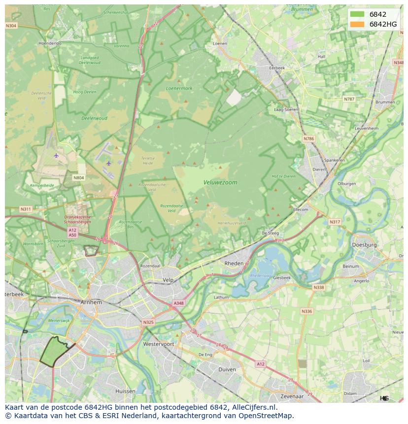 Afbeelding van het postcodegebied 6842 HG op de kaart.