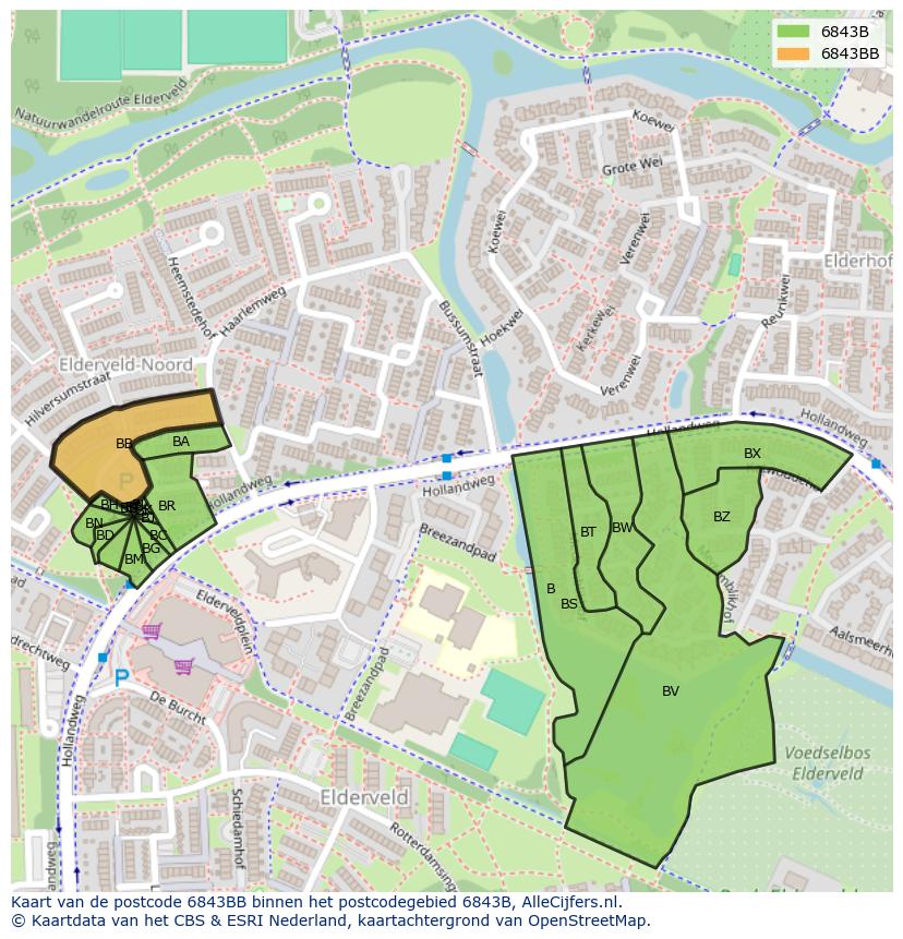 Afbeelding van het postcodegebied 6843 BB op de kaart.