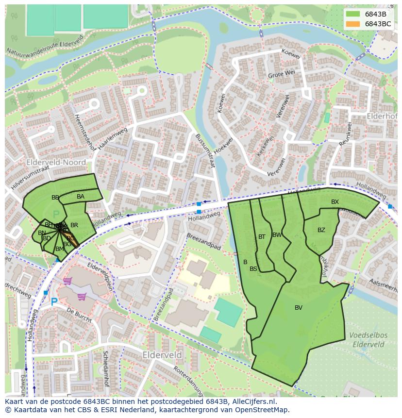 Afbeelding van het postcodegebied 6843 BC op de kaart.