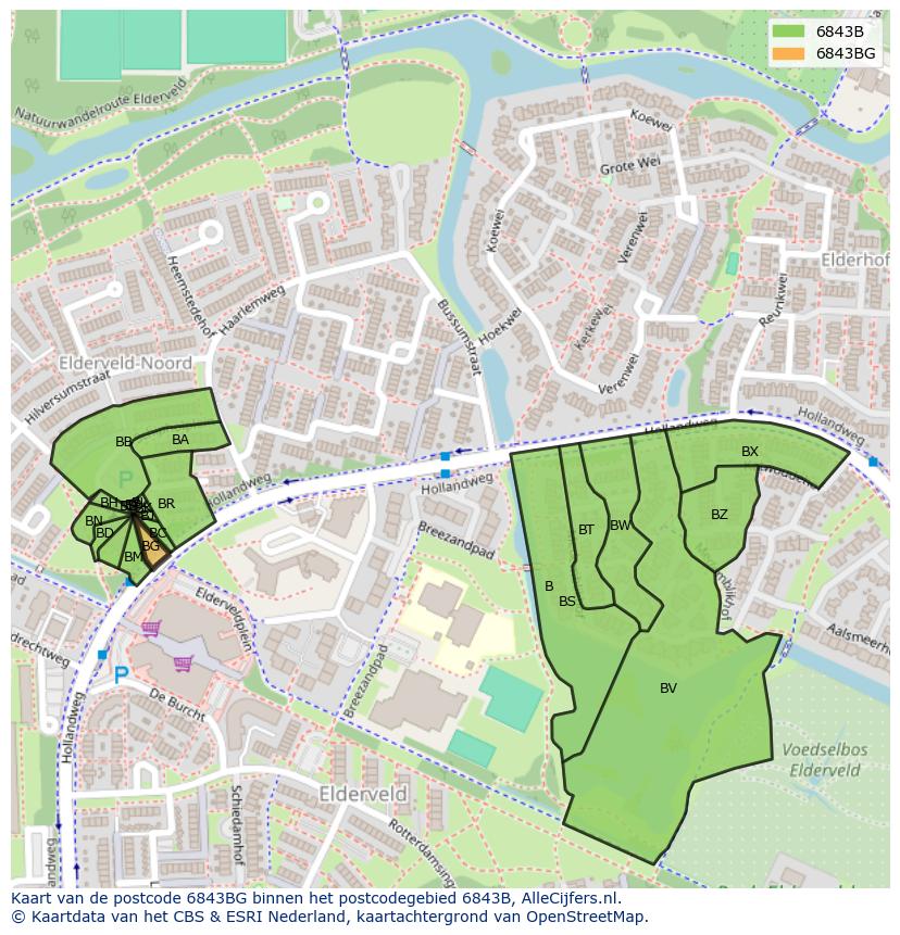 Afbeelding van het postcodegebied 6843 BG op de kaart.