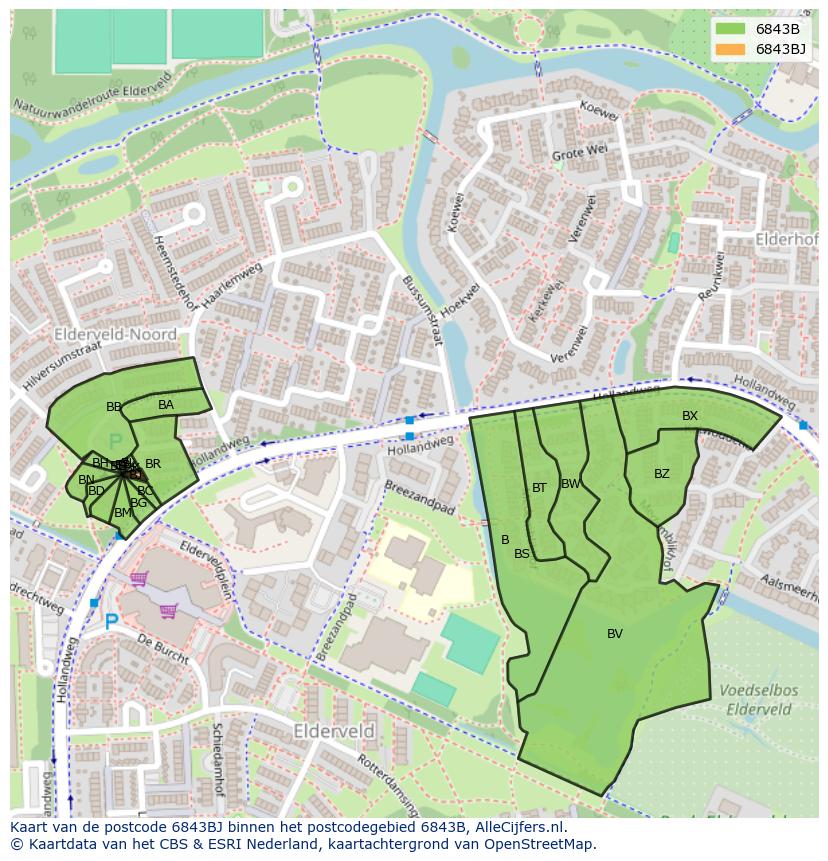 Afbeelding van het postcodegebied 6843 BJ op de kaart.