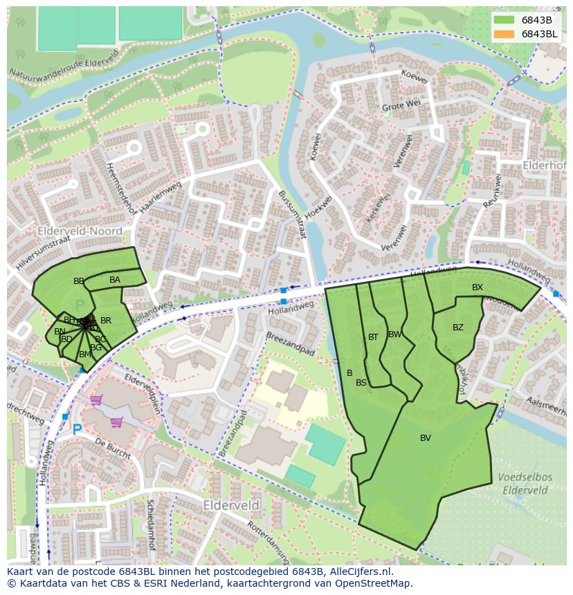 Afbeelding van het postcodegebied 6843 BL op de kaart.
