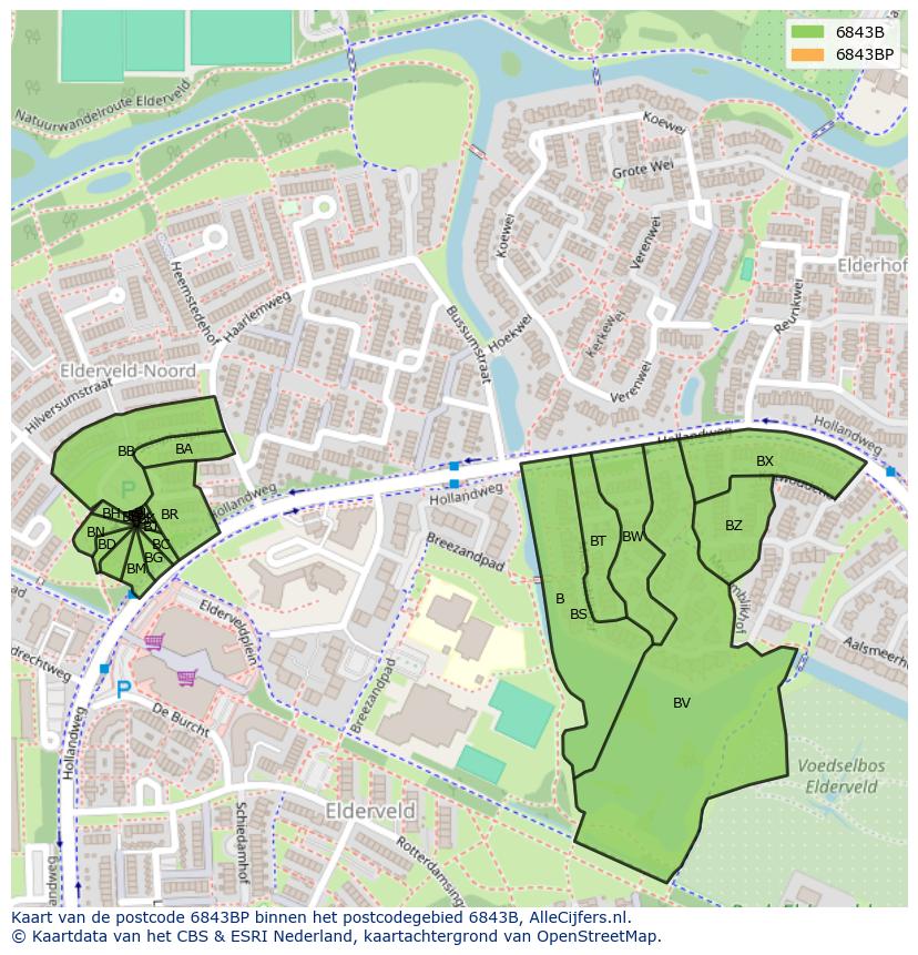 Afbeelding van het postcodegebied 6843 BP op de kaart.