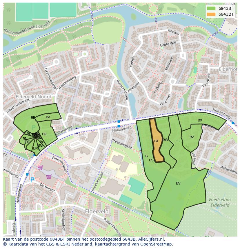 Afbeelding van het postcodegebied 6843 BT op de kaart.