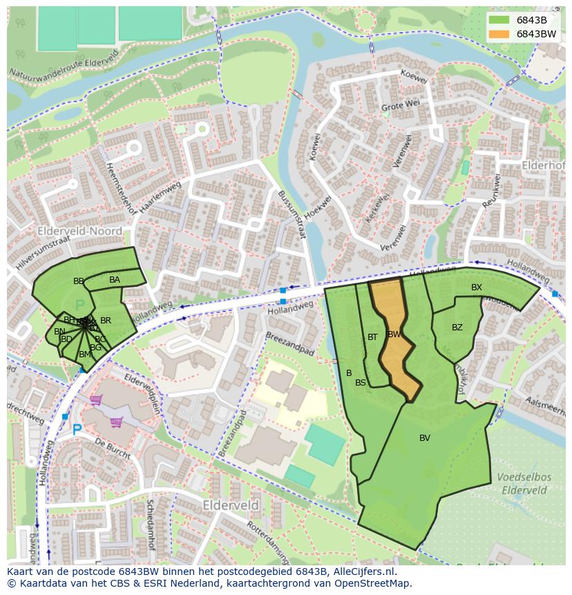 Afbeelding van het postcodegebied 6843 BW op de kaart.