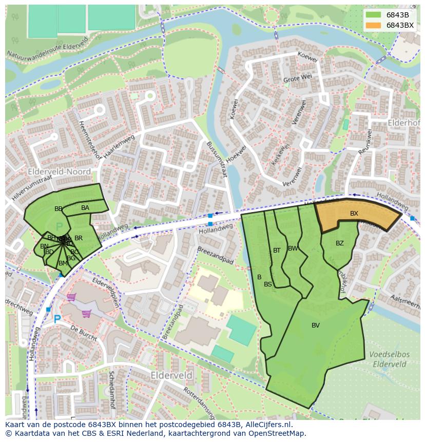 Afbeelding van het postcodegebied 6843 BX op de kaart.