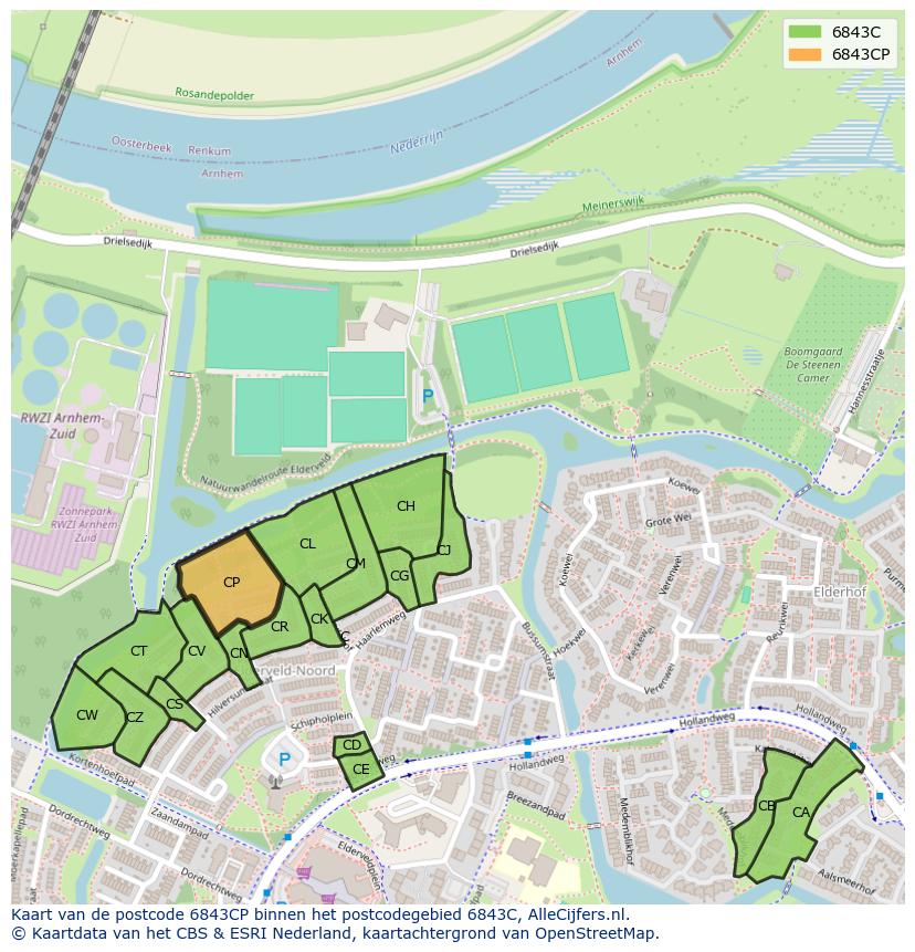 Afbeelding van het postcodegebied 6843 CP op de kaart.