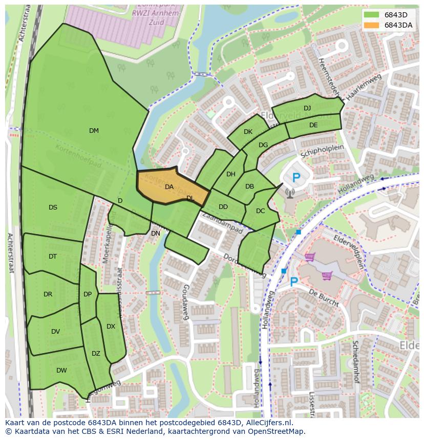 Afbeelding van het postcodegebied 6843 DA op de kaart.