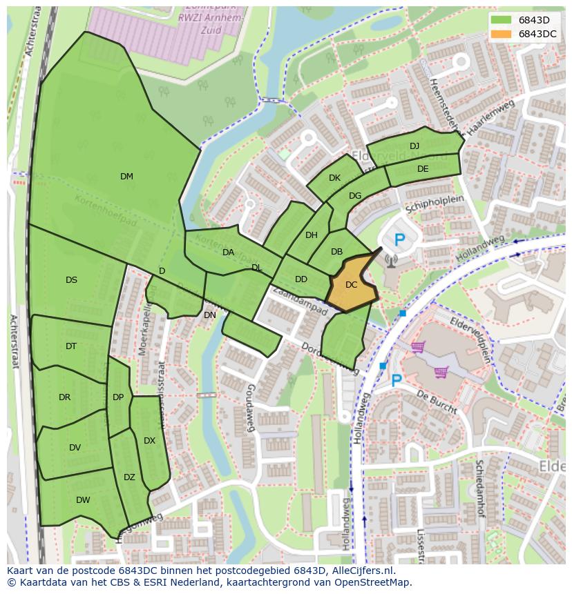 Afbeelding van het postcodegebied 6843 DC op de kaart.