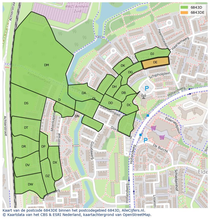Afbeelding van het postcodegebied 6843 DE op de kaart.