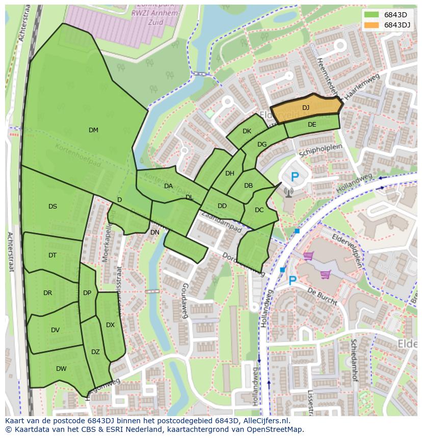 Afbeelding van het postcodegebied 6843 DJ op de kaart.