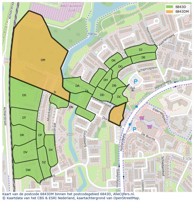 Afbeelding van het postcodegebied 6843 DM op de kaart.