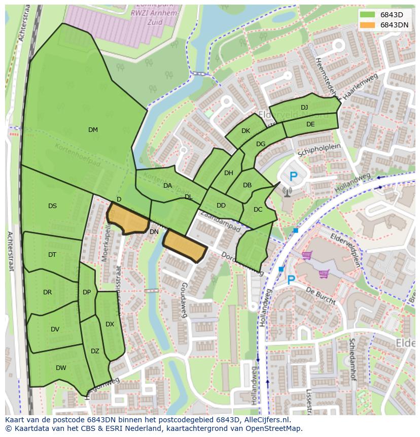 Afbeelding van het postcodegebied 6843 DN op de kaart.