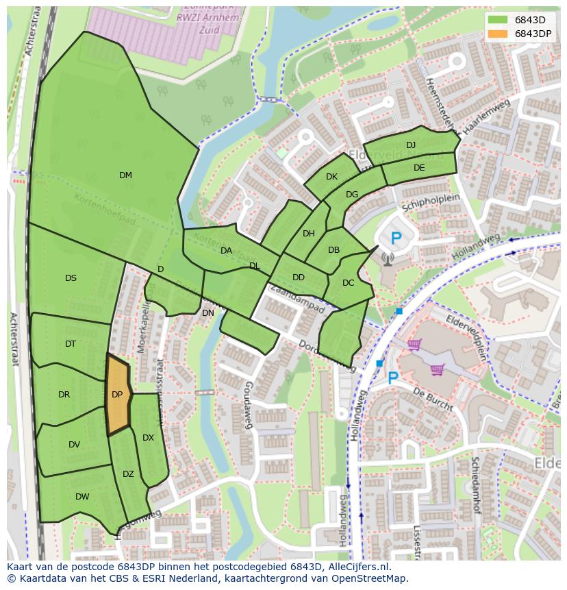 Afbeelding van het postcodegebied 6843 DP op de kaart.