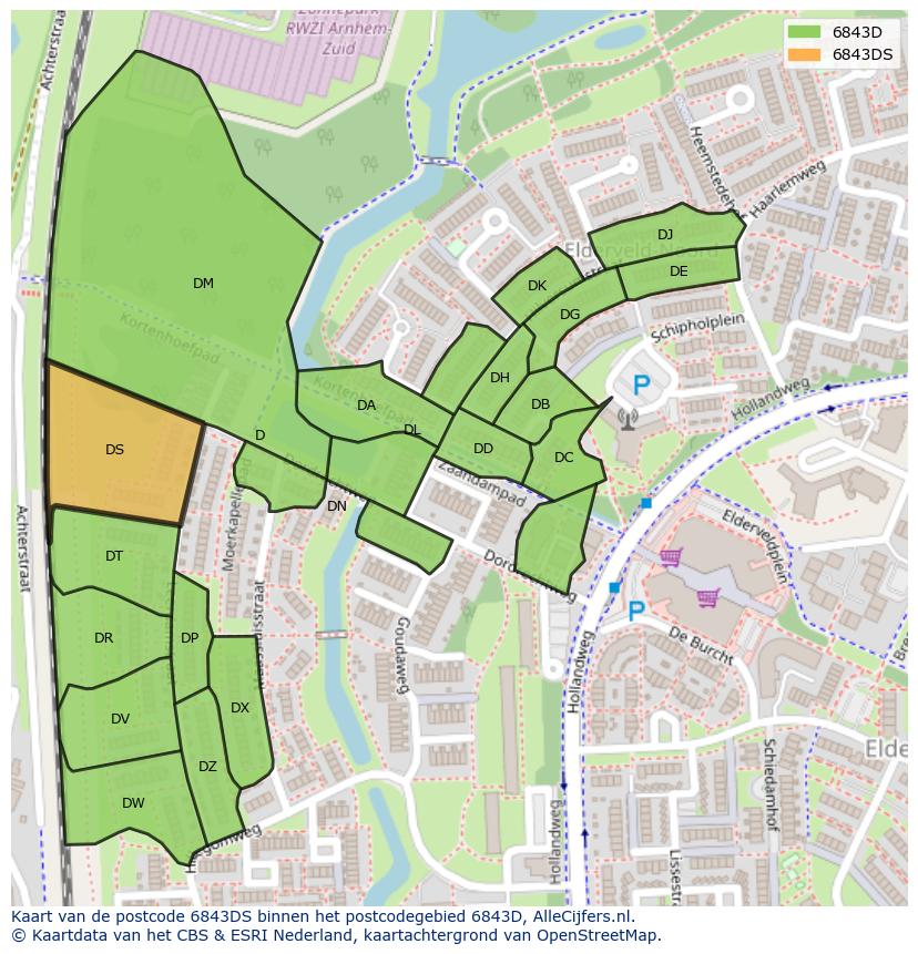 Afbeelding van het postcodegebied 6843 DS op de kaart.