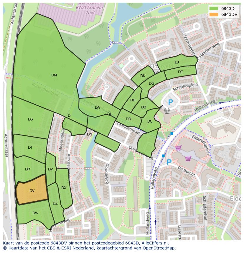 Afbeelding van het postcodegebied 6843 DV op de kaart.
