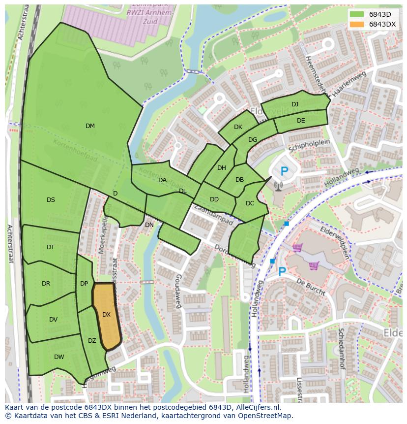 Afbeelding van het postcodegebied 6843 DX op de kaart.
