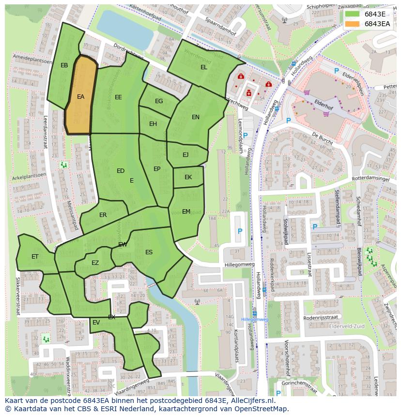 Afbeelding van het postcodegebied 6843 EA op de kaart.