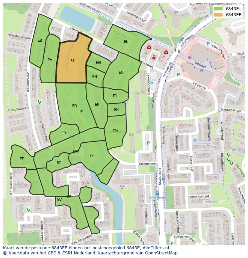 Afbeelding van het postcodegebied 6843 EE op de kaart.