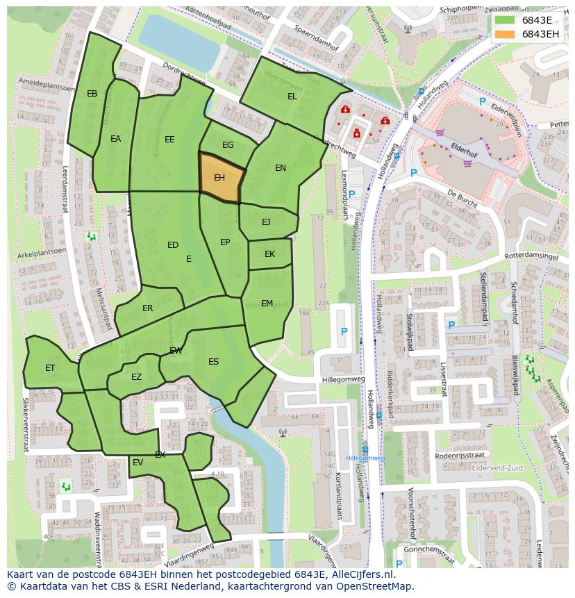 Afbeelding van het postcodegebied 6843 EH op de kaart.