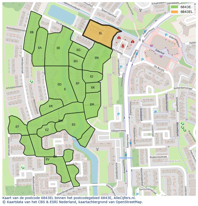 Afbeelding van het postcodegebied 6843 EL op de kaart.