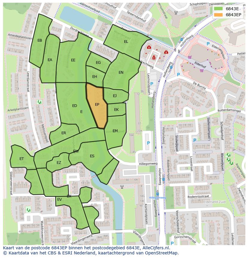 Afbeelding van het postcodegebied 6843 EP op de kaart.