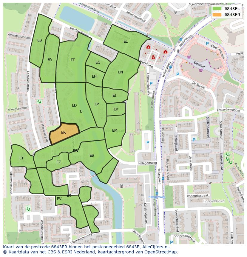 Afbeelding van het postcodegebied 6843 ER op de kaart.