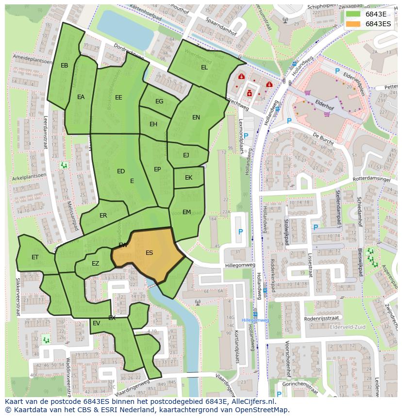 Afbeelding van het postcodegebied 6843 ES op de kaart.