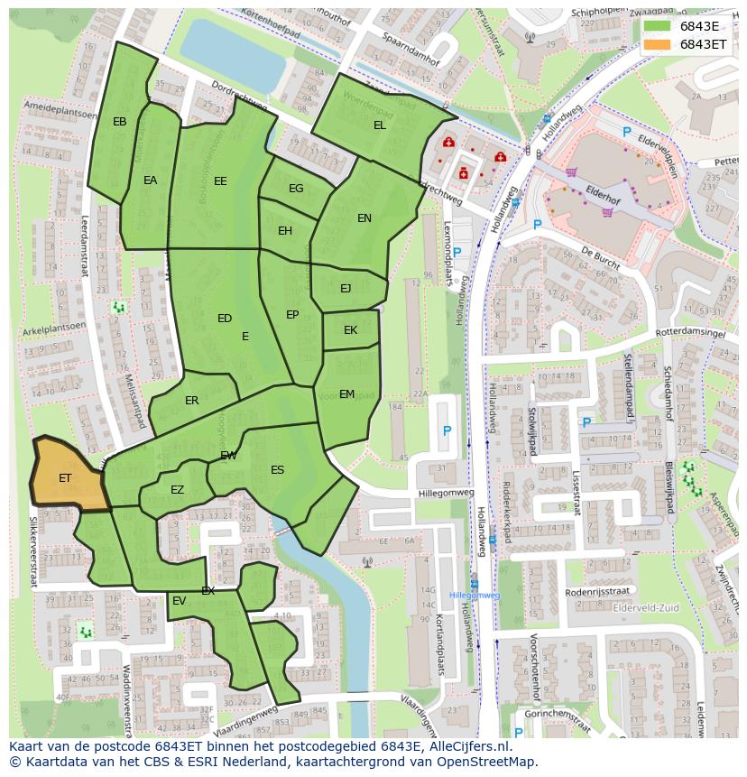 Afbeelding van het postcodegebied 6843 ET op de kaart.