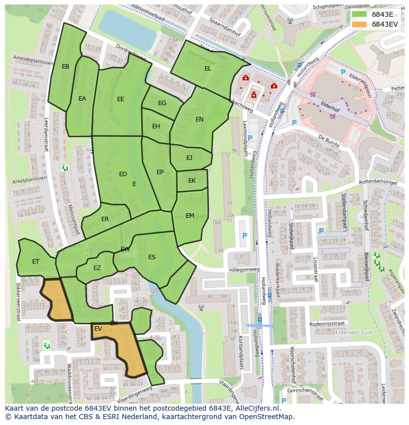 Afbeelding van het postcodegebied 6843 EV op de kaart.