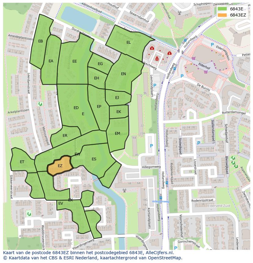 Afbeelding van het postcodegebied 6843 EZ op de kaart.