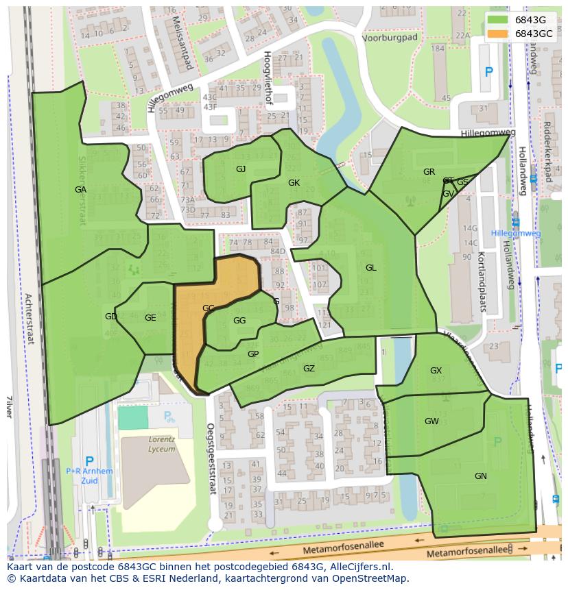 Afbeelding van het postcodegebied 6843 GC op de kaart.