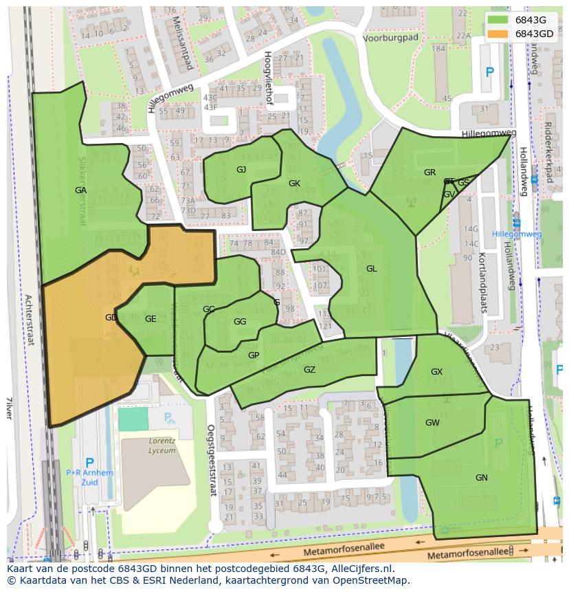 Afbeelding van het postcodegebied 6843 GD op de kaart.