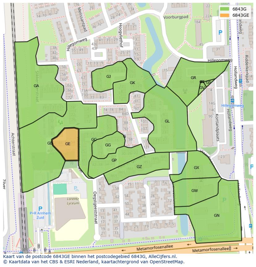 Afbeelding van het postcodegebied 6843 GE op de kaart.