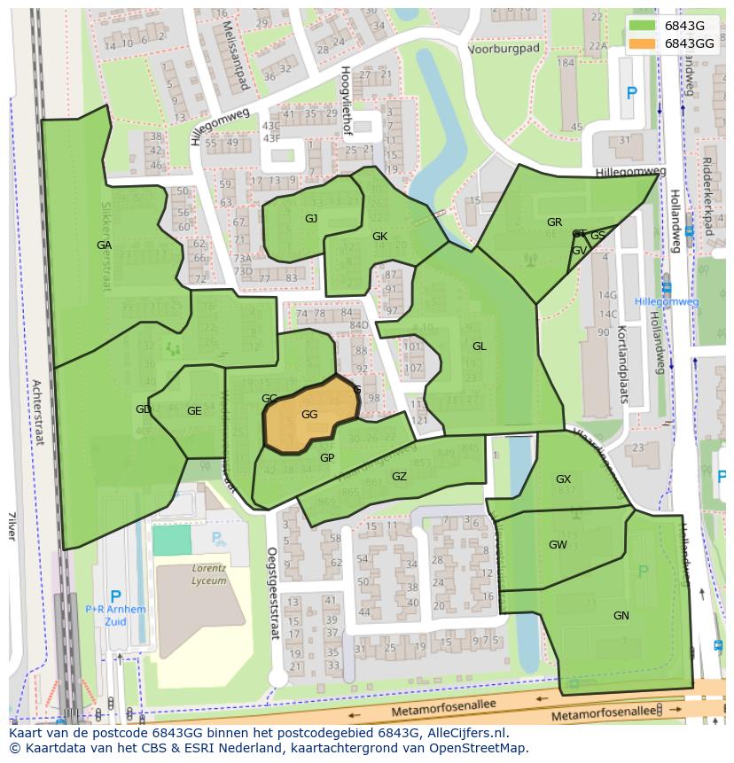 Afbeelding van het postcodegebied 6843 GG op de kaart.