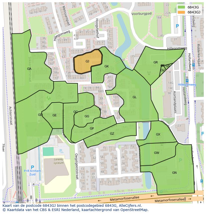 Afbeelding van het postcodegebied 6843 GJ op de kaart.