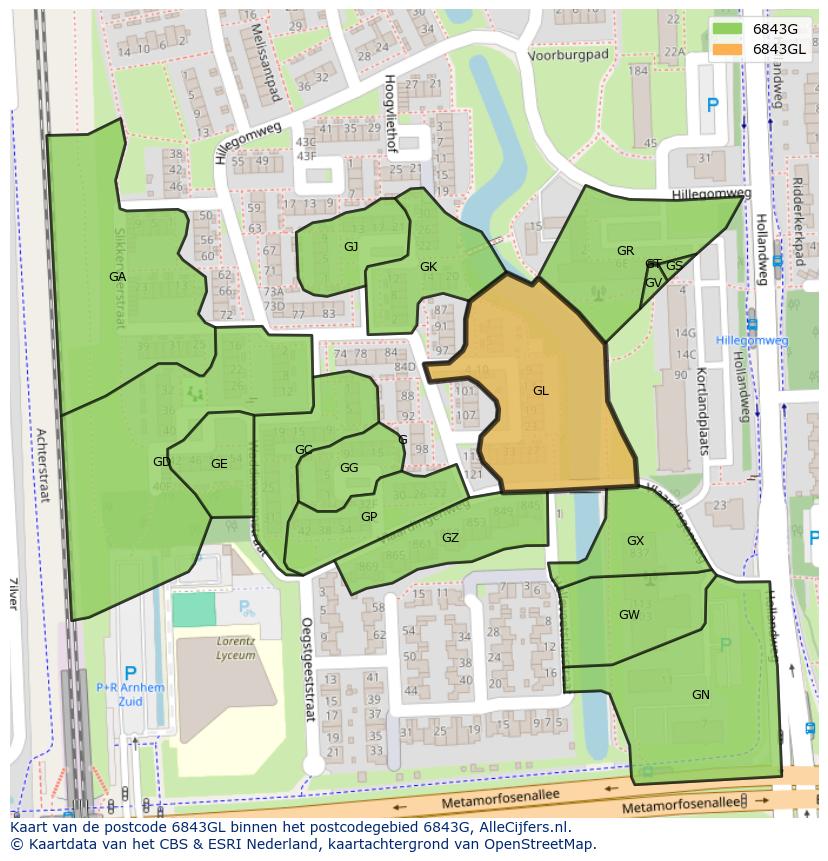 Afbeelding van het postcodegebied 6843 GL op de kaart.