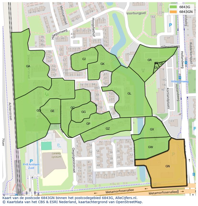 Afbeelding van het postcodegebied 6843 GN op de kaart.