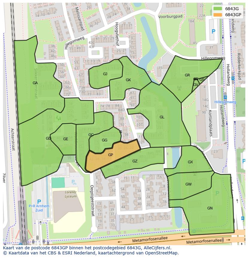Afbeelding van het postcodegebied 6843 GP op de kaart.