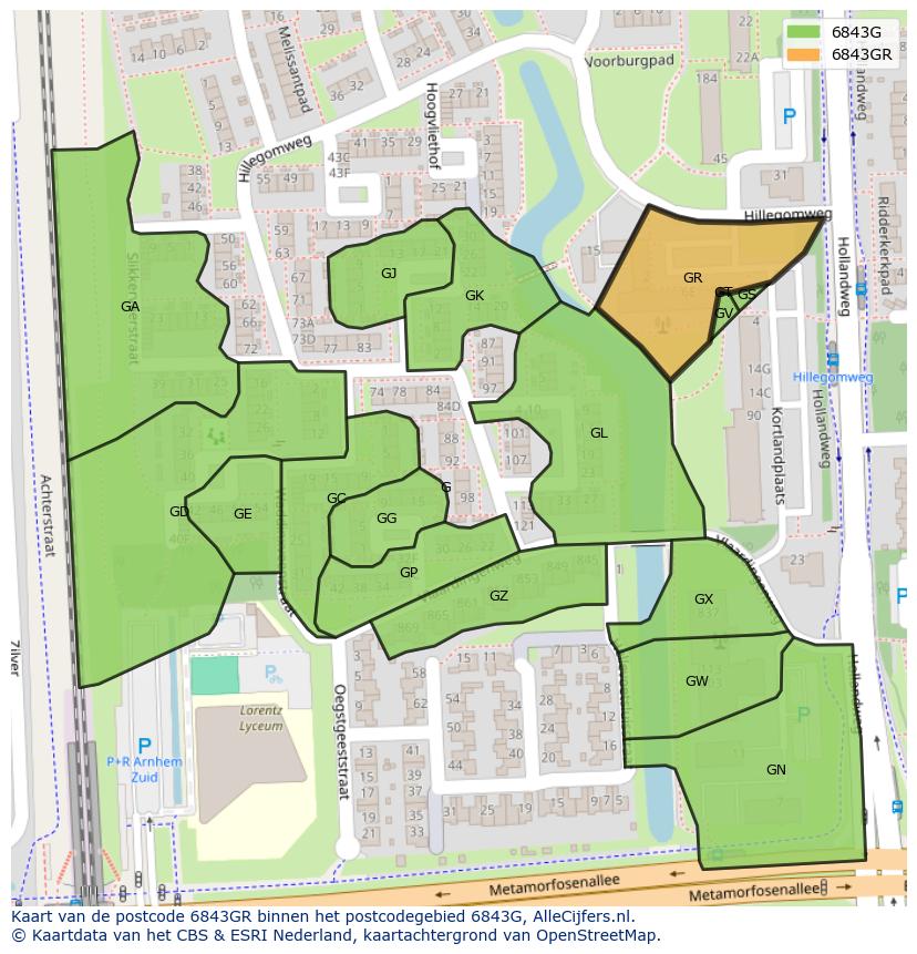 Afbeelding van het postcodegebied 6843 GR op de kaart.