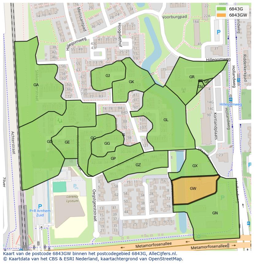 Afbeelding van het postcodegebied 6843 GW op de kaart.