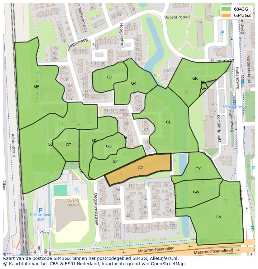 Afbeelding van het postcodegebied 6843 GZ op de kaart.