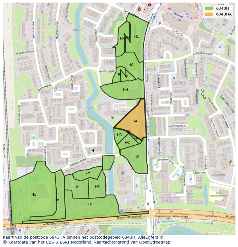 Afbeelding van het postcodegebied 6843 HA op de kaart.