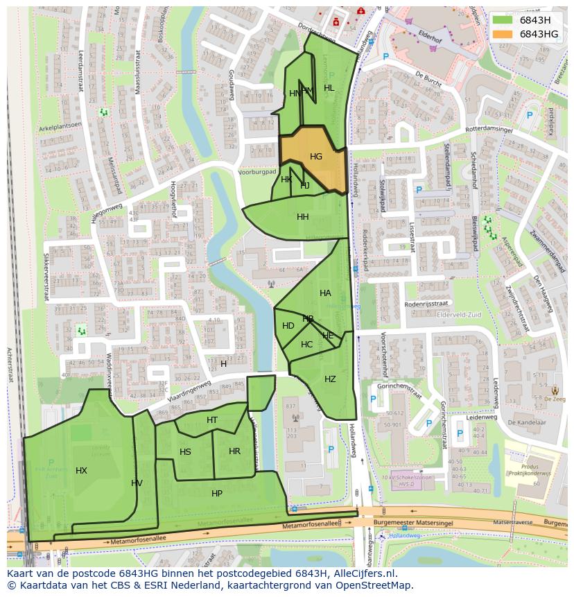 Afbeelding van het postcodegebied 6843 HG op de kaart.